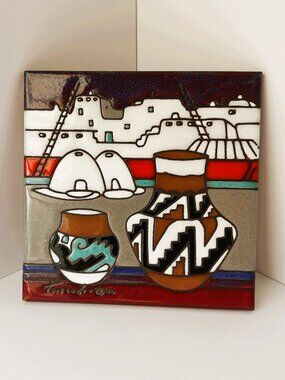 Cleo Teissedre Hand Painted Ceramic Tile Trivet or Wall Decor 6" x 6"